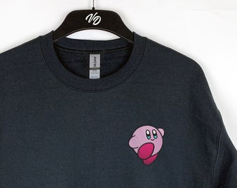 Sweat-shirt Kirby brodé, sweat-shirt ras du cou en mélange épais, design dope, cadeau cool pour les gamers