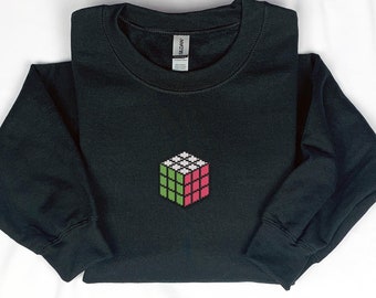 Sudadera con capucha y diseño de cubo de Rubik bordado en píxeles, regalo para solucionadores de rompecabezas, cubo de Rubik, inspirado en los años 80, arte de píxeles, cubo 3D, genial, regalo para amantes de los rompecabezas