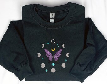 Gesticktes Mondphasen Sweatshirt, Celestial, Boho mystisches Sweatshirt, mystischer Pullover, Geschenk für sie, Spiritualität, schönes Design