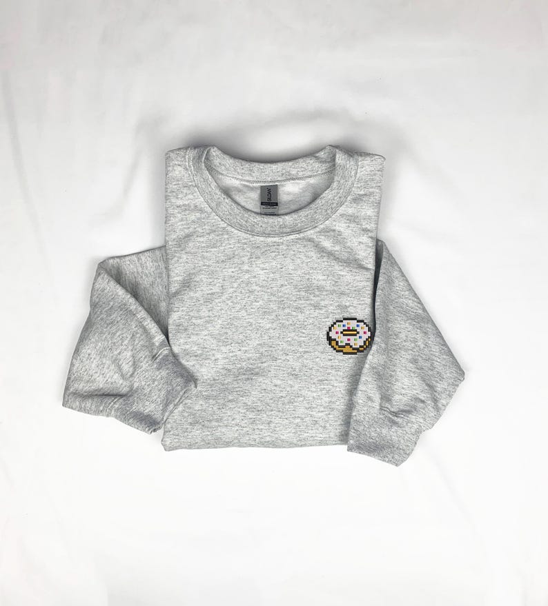 Embroidered Pixel Donut Sweatshirt / Hoodie, Pixel Art Style Doughnut