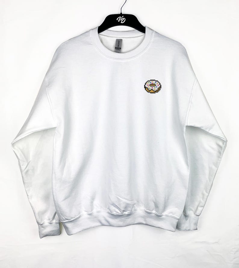 Embroidered Pixel Donut Sweatshirt / Hoodie, Pixel Art Style Doughnut