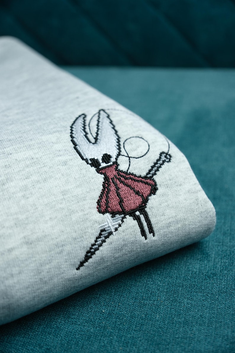 Embroidered Hollow Knight Silksong Tshirt/ Jumper, Pixel art, Gamer Hoodie, Indie game, Gamer gift, Quality design image 4