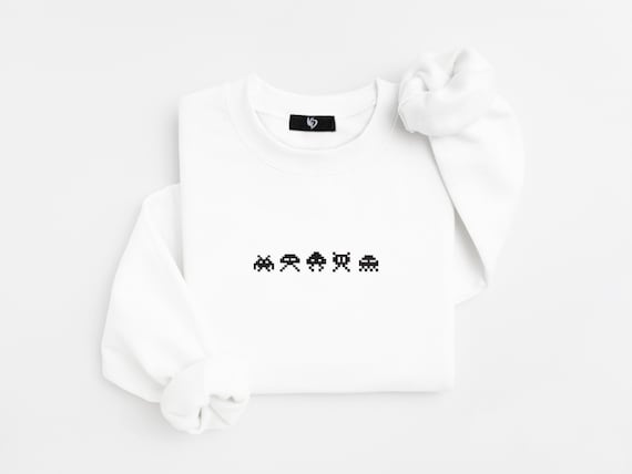Embroidered Pixel Space Invaders Tshirt/ Jumper minimalist, Arcade, Geek Gift, Gamer, Space lover, 80s gaming, Pixel art, Quality design.