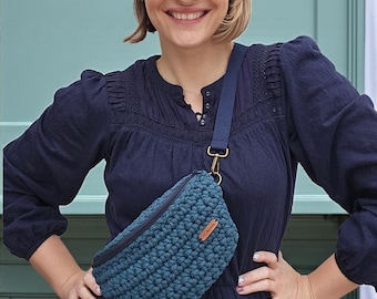 Handmade Crochet Bumbag | Everyday Crossbody Bag UK | Practical Mum Bag | Hands‑Free Dog Walking Bag