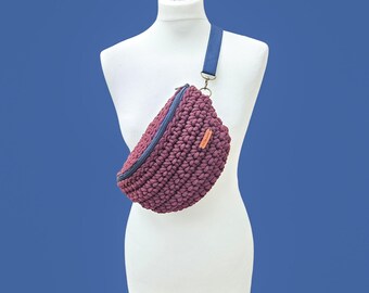 Handmade Recycled Cotton Crochet Bumbag | Sustainable Crossbody  | Eco-Friendly Waist Pack | Practical Mum Bag UK Made