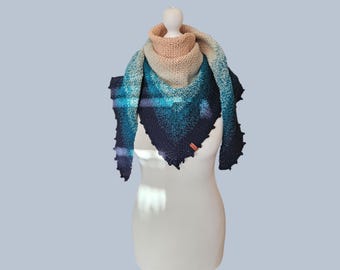 Boho Crochet Triangle Shawl | Multicolour Ombre Scarf | Statement Cotton Wrap | UK Handmade Boho Chic Crochet Scarf Everyday Style