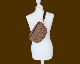 Handmade Crochet Bumbag | Everyday Crossbody Bag UK | Practical Mum Bag | Recycled Cotton Bum Bag | Hands‑Free Dog Walking Bag