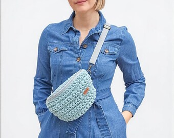 Slow Fashion Crossbody Bag UK | Recycled Cotton Crochet Bumbag | Travel hands-free Fanny Pack | Sustainable Gift