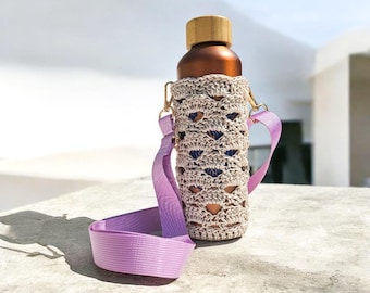 Crochet Crossbody Water Bottle Holder | Wine bottle cosy handmade in UK
