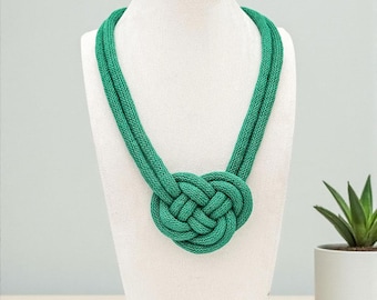 Handmade Necklace UK | Eco Friendly Celtic Style Fabric Necklace | Boho Chunky Jewellery