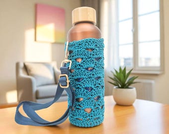 Crochet Water Bottle Carrier| Hands-Free Wine Cosy| Festival Drink Bag Handmade in UK