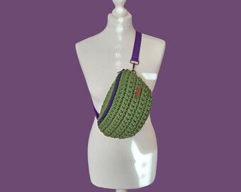 Crochet Bumbag UK | Handmade Festival Bag | Recycled Cotton Crossbody | Chunky Crochet Fanny Pack | Boho Summer Waist Bag