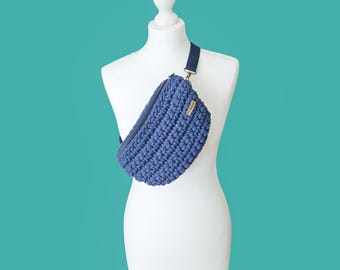 Sustainable Festival Bag | Dog walking bumbag | UK HandmadeRecycled Cotton Crochet Belt Bag | Hands-Free Crossbody Bag for Women