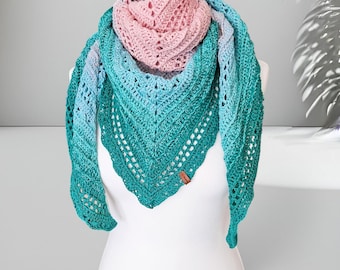 Crochet Triangle Shawl Gift for Mum | Handmade Recycled Cotton Scarf | Soft Ombre Wrap | Boho Romantic Shawl | UK Slow Fashion