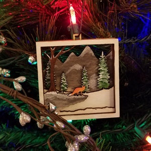 FOX FOREST in WINTER Shadow Box Ornament | Painted or As Kit