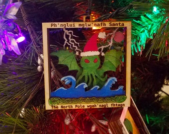 Christmas Cthulhu Shadow Box Scene | Painted or As Kit, Various Phrases