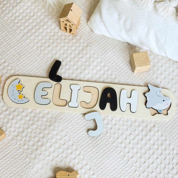 Personalized Name Puzzle with Animals, Montessori baby toddler Toys, Custom Name Puzzle, Wooden toys for kids, 1st Birthday Baby Shower Gift