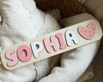 Personalized Name Puzzle for Girls, Custom Wooden Toy, Baby Shower Gift, Nursery Decor, Gift for baby girl, birthday gift for baby girl
