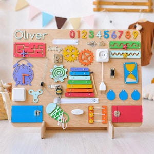 Large Busy Board, Toddler Activity Board, Montessori Sensory Board, Wood Sensory Board, Busy Board 1 Year Old For Girl, Boy Baby Kids Child