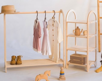 Portant pour enfants, Penderie Montessori, Portant Montessori avec étagère, Meubles de chambre de bébé pour tout-petits, Étagères à jouets pour enfants