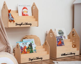 Libreria Montessori personalizzata per bambini - Arredamento e mobili per la cameretta dei bambini, libreria per bambini in legno, regalo di compleanno e per bambini, libreria per bambini