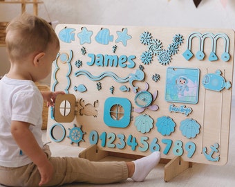 Montessori Busy Board 1 Year Old for Toddler, Personalized Large Busy Board for Toddler, Custom Wooden Sensory Board