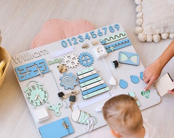 Planche occupée pour tout-petit, cadeaux personnalisés pour bébé garçon, jouets personnalisés pour 1 ou 2 3 ans, jouets sensoriels en bois, planche Montessori, grande planche occupée