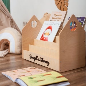 Montessori Wooden Bookshelf - Nursery Toddler Educational Furniture Natural Wood Gift for Toddlers Montessori Bookcase, Kids Room Organizer