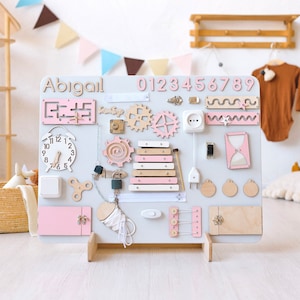 Busy Activity Board 1 2 3 year old, Wooden Kids Toys, Baby Gift Personalized, Baby & Toddler Toys, Toddler Boy Girl Gift