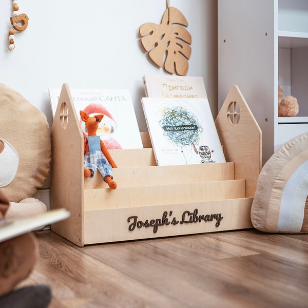 Montessori Bookshelf, Pesronalized Nursery Decor, Kids Toddler Bookcase,  Nursery Bookshelf, Birthday Girl Boy Gift, Kids Room Decor