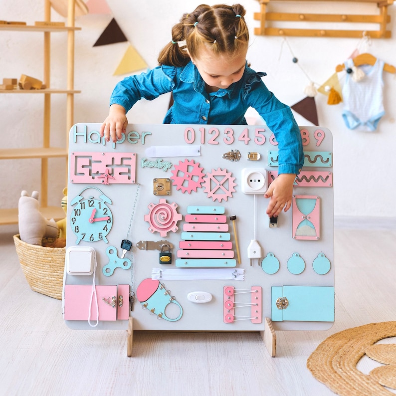 Kleinkind Busy Board für 1 2 3 Jahre alt, 1.Geburtstag Junge Mädchen Geschenk, Baby Beschäftigungsbrett, Montessori Busy Board, Geschenk für Kinder Bild 3