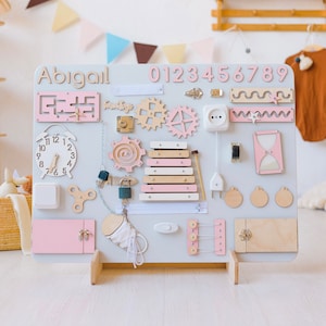 Tablero ocupado para niños pequeños, Tablero sensorial para 1 2 3 años de edad, Regalo de niña de 1er cumpleaños, Tablero de actividades para bebés, Tablero ocupado Montessori, Regalo para niños