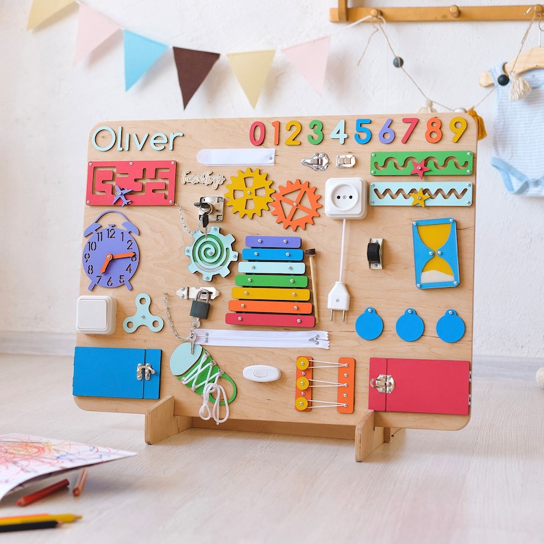 a wooden toy with a bunch of magnets on it