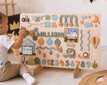 Tableau occupé, cadeau 1er anniversaire pour bébé garçon, jouets Montessori en bois, grand tableau d'activités 1 2 3 ans, premiers cadeaux de Noël pour enfants