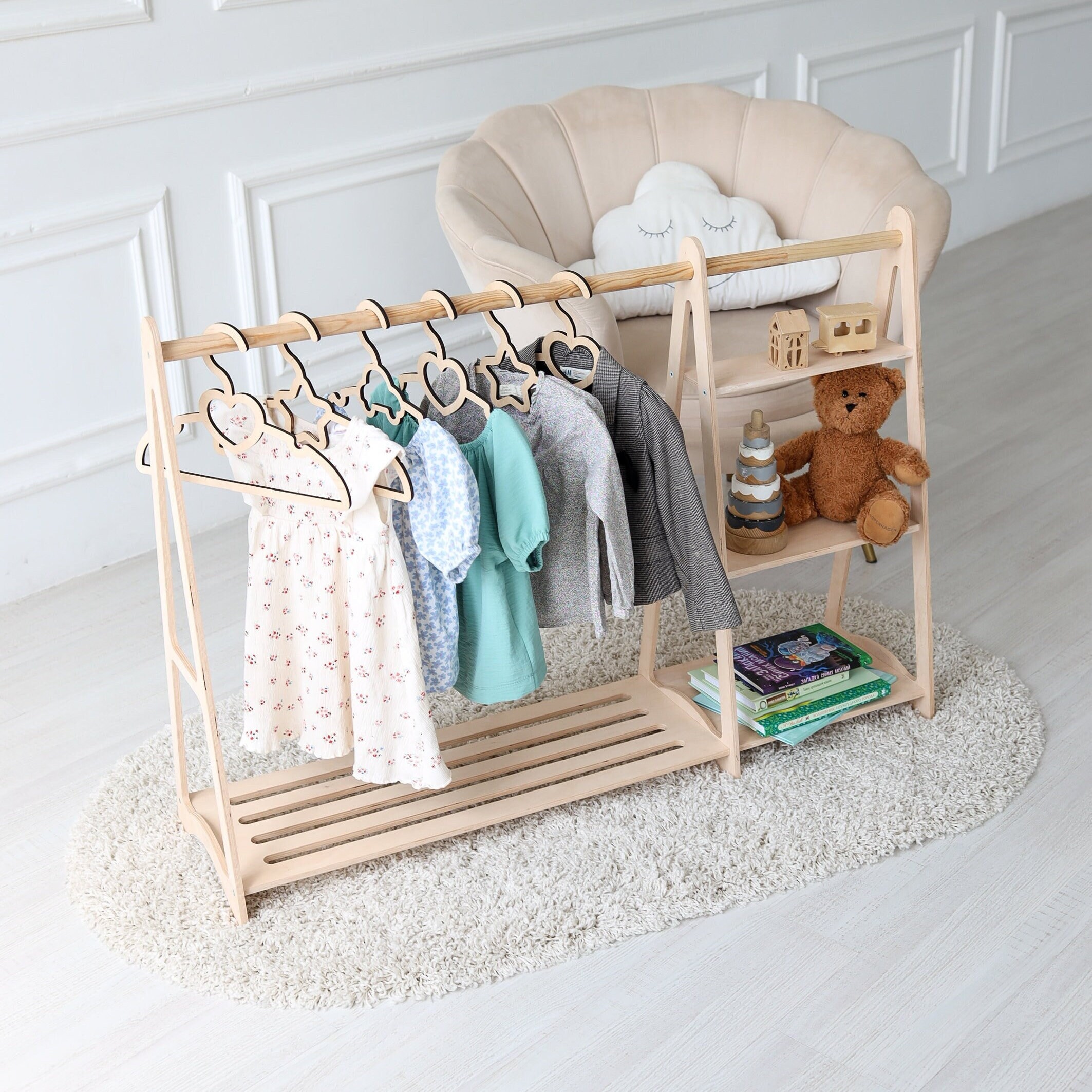 Montessori Clothing Rack With Shelf, Personalized Kids Hangers, Wooden  Furniture for Child, Kids Playroom Furniture, Kids Birthday Gifts 