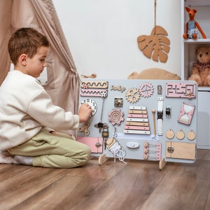 Montessori Busy Board for Toddlers - Personalized Wooden Sensory Toy for 1-3 Year Olds - Educational Gift for 1st Birthday, Baby Girl Gift