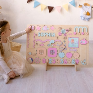 Busy Board Sensory Board, 1st Birthday Gift Girl, Personalized Gift For Baby Girl, Toddler Toys 1 2 3 Year Old, Montessori Toddler Toys