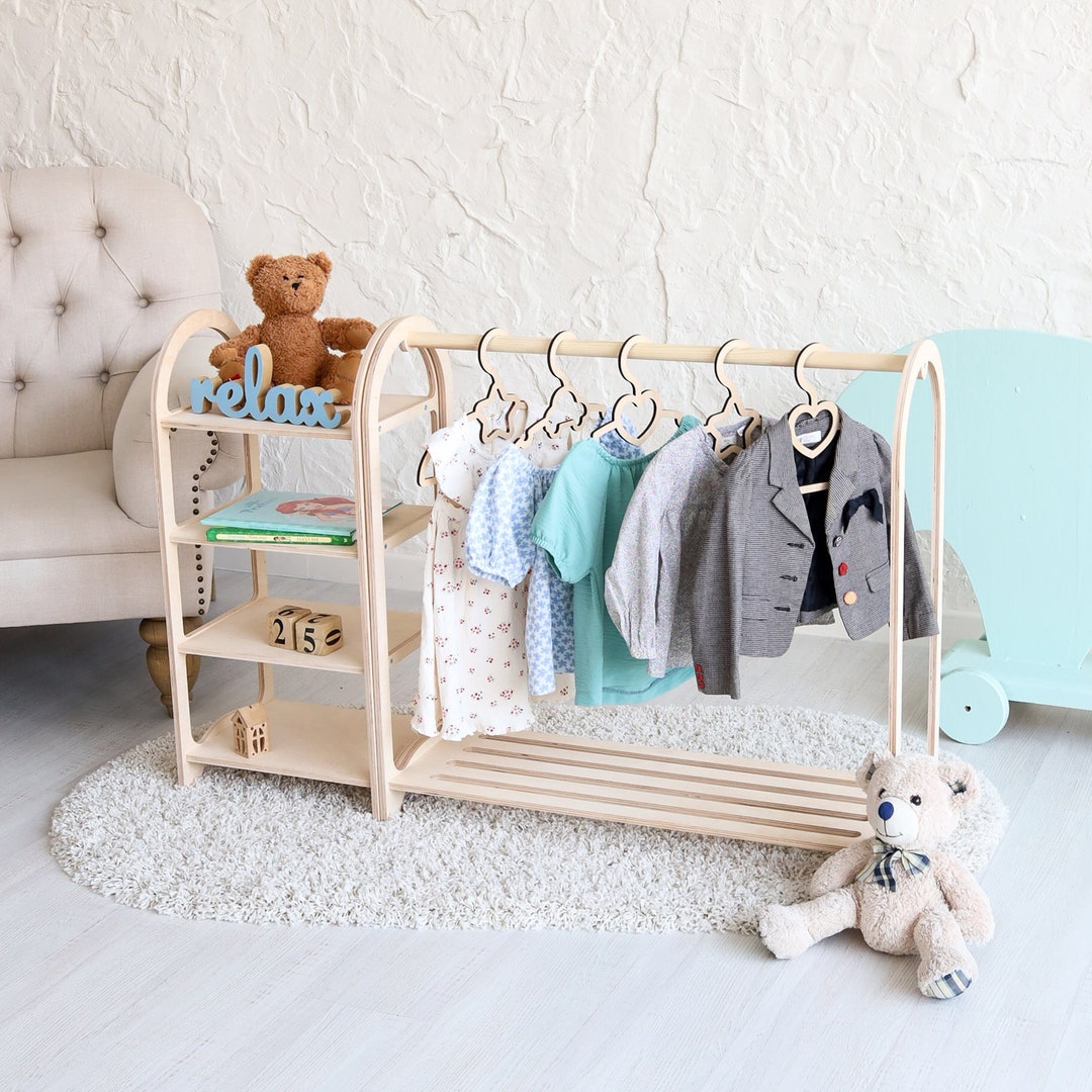 Muebles para niños Montessori Ropa Rack Estantes, Montessori Toy