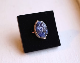 oceaanbodemring - handgemaakte blauwe hars antieke zilveren statement ring - ring voor mannen of vrouwen