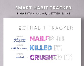 Habit Tracker imprimible pdf para hacer lista de auto cuidado diario Planificador de objetivos Digital Descargar Feliz Productividad Planner US A4 A5 Planner Inserts