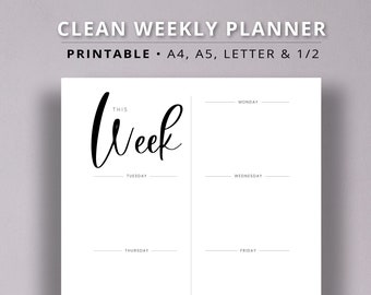 Printable Weekly Planner Clean Pdf Undated Planner Daily Monthly Digital Download Productivity To Do Planner Happy US A4 A5 Planner Inserts