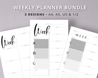 Printable Weekly Planner Bundle Undated Planner To Do Daily Monthly Digital Download Productivity Planner Happy US A4 A5 Planner Inserts Pdf