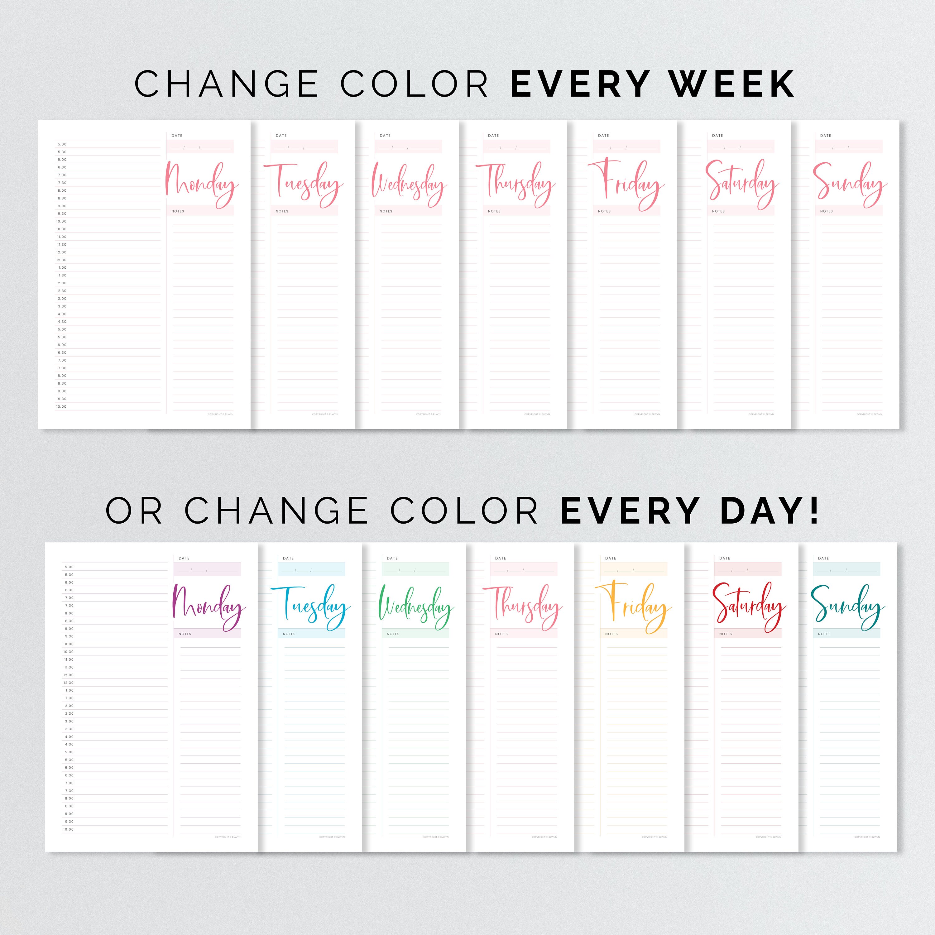 7 day daily planner printable pdf undated planner hourly etsy
