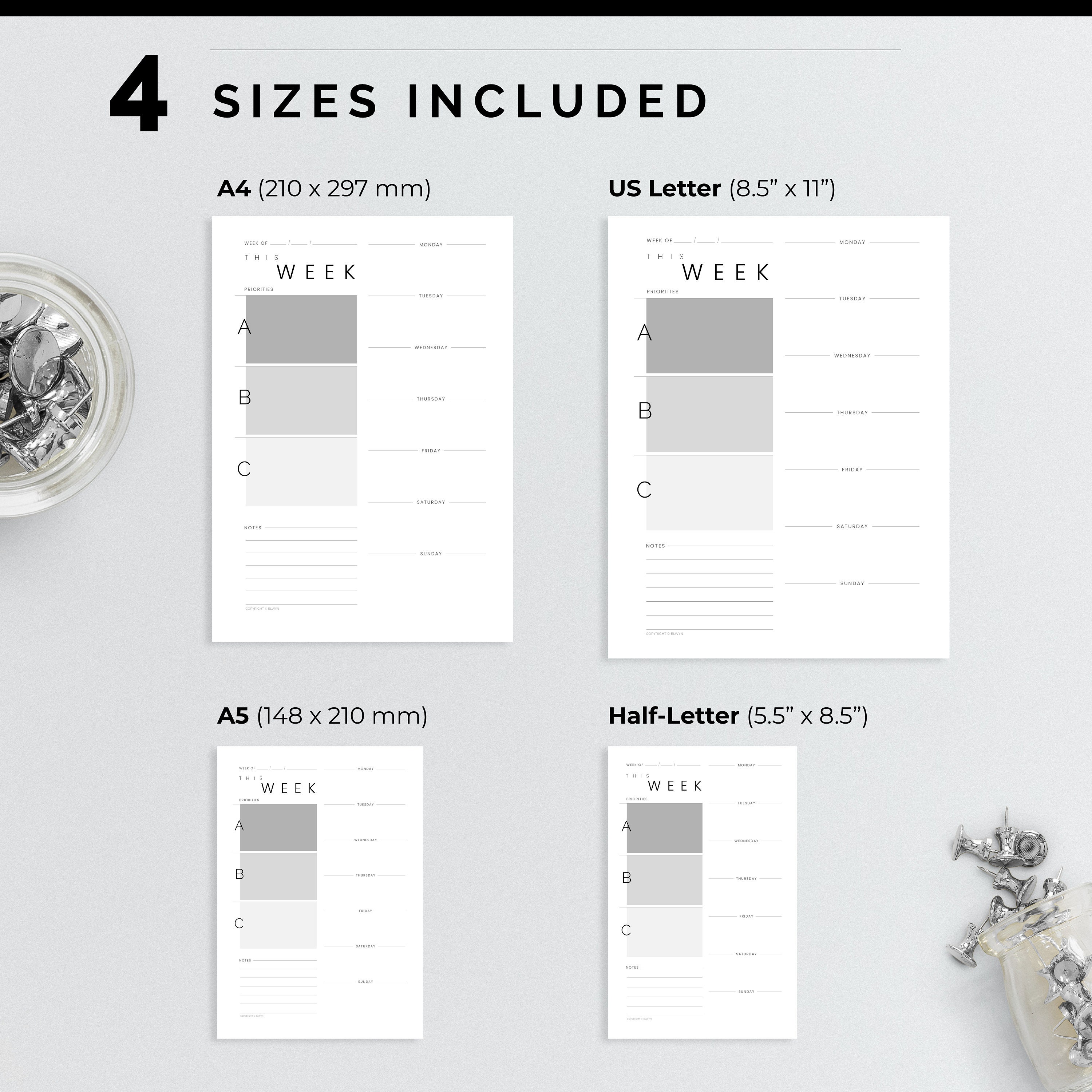 Printable Weekly Planner PDF Undated Planner Daily Monthly Minimal ...