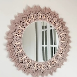 Large Beaded Mirror | Bronze Wall Decor | Housewarming Day Gift | Living Room Decor | Boho Mirror | Express Shipping (1-3 Days) | Nursery