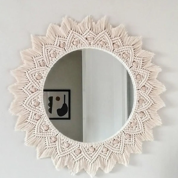 Large Macrame Mirror | Wall Decor | Housewarming And Birtday Gift | Living Room Decor | Boho Mirror | Express Shipping (1-3 Days) | Best
