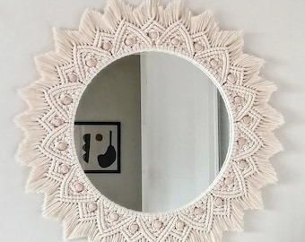 Grand miroir en macramé | Décoration murale | Cadeau de pendaison de crémaillère et d'anniversaire | Décoration de salon | Miroir bohème | Expédition express (1-3 jours) | Meilleur