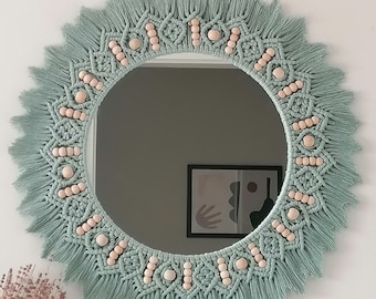 Green Beaded Mirror | Nursery  |  Wall Decor | Housewarming And Mother's Day Gift | Living Room Decor | Boho Mirror | Express Shipping