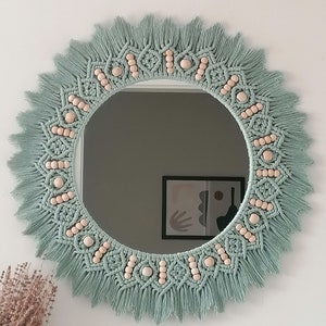 Green Beaded Mirror | Nursery  |  Wall Decor | Housewarming And Mother&#39;s Day Gift | Living Room Decor | Boho Mirror | Express Shipping