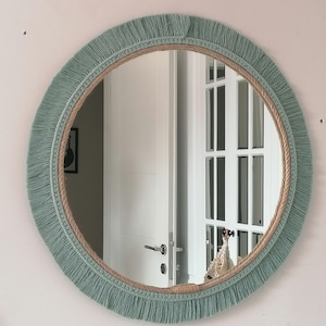 Green Jute Mirror,Round Large Modern Wall Mirror,Handmade Bohemian Style Mirror, New House Gift, Kids Bedroom Wall Hanging,Next Day Shipping